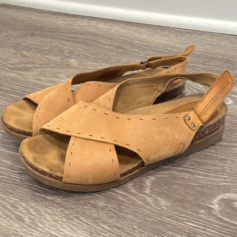Cobb Hill May Sling Sandal Tan Leather Cork Wedge 7.5 Wide Boho Beachy Coastal